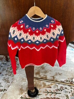 Mini Boden Red Fair Isle Sweater with Navy, Cream & Pink Yoke